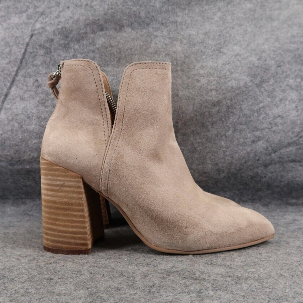 Steve Madden Shoes Womens 9 Bootie Thrived Leather Pointy Toe Block Heel Zip Tan